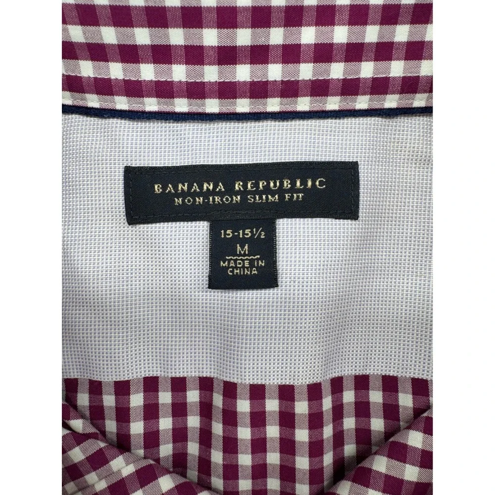 Banana Republic Button Down L/S Men M Classic Cotton Slim Fit Burgundy Gingham